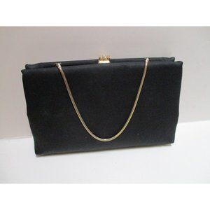 *Vintage Elegant 'After 5' Black Compact Mirror Change Purse Evening Clutch Bag